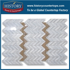 History Stone Qualified Quanzhou Manufacturer, Natural Honed Carrara White Marble Natural Stone 1×4 Chevron Pattern Mosaic Tiles for Sale, House Decorative Wall & Flooring Mosaic