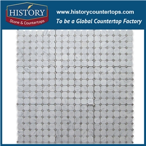 History Stone Qualified Quanzhou Manufacturer Reasonable Price, Polished Bianco Carrara White Marble 2 Inches Octagon with Grey Dots Mosaic Tile for Kitchen, Flooring & Wall Mosaic