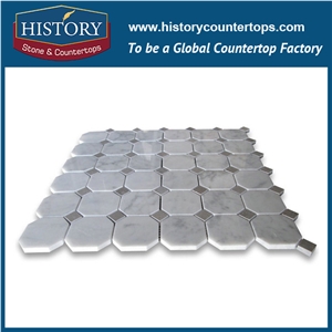 History Stone Qualified Quanzhou Manufacturer Reasonable Price, Polished Bianco Carrara White Marble 2 Inches Octagon with Grey Dots Mosaic Tile for Kitchen, Flooring & Wall Mosaic
