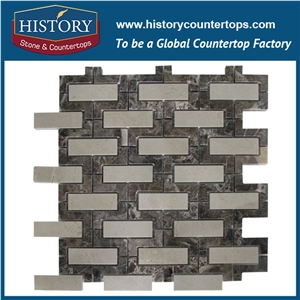 History Stone Qualified Shangdong Supplier Competitive Price, Hot Selling Dark Emperador and Brown Marble Tile Fretwork Interlock Pattern Mosaic Tiles, Flooring & Wall Natural Marble Mosaic
