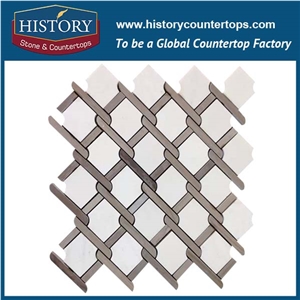 History Stone Qualified Shangdong Supplier Competitive Price, Hot Selling Dark Emperador and Brown Marble Tile Fretwork Interlock Pattern Mosaic Tiles, Flooring & Wall Natural Marble Mosaic