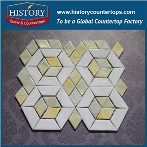 History Stone Quanzhou Factory Direct Supply Modern Design, Natural White and Green Mosaic Medallions Pattern for Bathroom Wall Cladding and Swimming Pool , Floor & Wall Mixed Color Mosaic