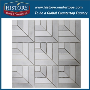 History Stone Quanzhou Manufacturer Reasonable Price, Chinese Jade White and Grey Marble Square Chevron Mixed Pattern Mosaic Tile for Interior Decoration, Decorative Flooring & Wall Mosaic
