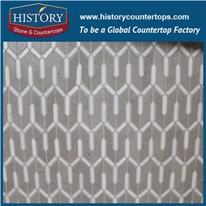 History Stone Quanzhou Manufacturer, Reasonable Price White and Grey Color Herringbone Mosaic for Living Room, Ktv, Bedroom, Hotel Decoration, Decorative Flooring Marble Mosaic Tile