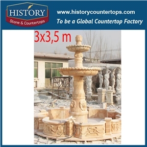 History Stone Quanzhou Shuitou Complete in Specifications, Natural Highly Polished Beige Marble Petaling Carved Pedestal Two Layers Garden Water Fountain, Decorative Water Fountain