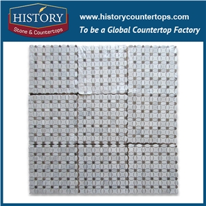 History Stone Quanzhou Shuitou Manufacturer High Quality, Carrara White and Dark Emperador Marble Flower Pattern Bathroom Mosaic Tile with Low Price for House Decoration, Floor & Wall Mosaic