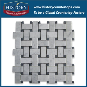 History Stone Reliable Quality Reputed Shandong Manufacturer, Natural Honed Bianco Carrara Marble Basket Weave with Black Dots 1×2 Mosaic Flooring Tiles for Interior Decoration, Floor & Wall Mosaic
