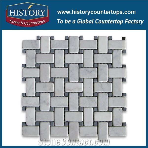 History Stone Reliable Quality Reputed Shandong Manufacturer, Natural Honed Bianco Carrara Marble Basket Weave with Black Dots 1×2 Mosaic Flooring Tiles for Interior Decoration, Floor & Wall Mosaic