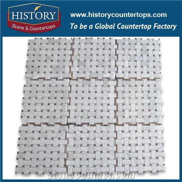 History Stone Reliable Quality Reputed Shandong Manufacturer, Natural Honed Bianco Carrara Marble Basket Weave with Black Dots 1×2 Mosaic Flooring Tiles for Interior Decoration, Floor & Wall Mosaic