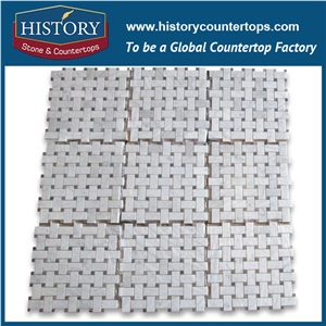 History Stone Reliable Quality Reputed Shandong Manufacturer, Natural Honed Bianco Carrara Marble Basket Weave with Black Dots 1×2 Mosaic Flooring Tiles for Interior Decoration, Floor & Wall Mosaic