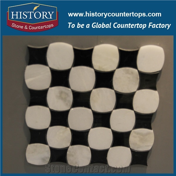 History Stone Reliable Quanzhou Factory Wholesaler with Cheap Price, Arabescato Corchia and Black Big Dots Mosaic Pattern Tiles for Kitchen Backsplash and Bathroom Wall, White Marble Floor Mosaic