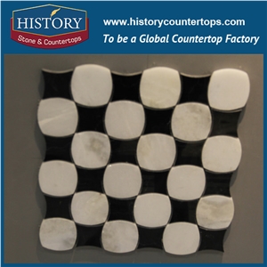 History Stone Reliable Quanzhou Factory Wholesaler with Cheap Price, Arabescato Corchia and Black Big Dots Mosaic Pattern Tiles for Kitchen Backsplash and Bathroom Wall, White Marble Floor Mosaic