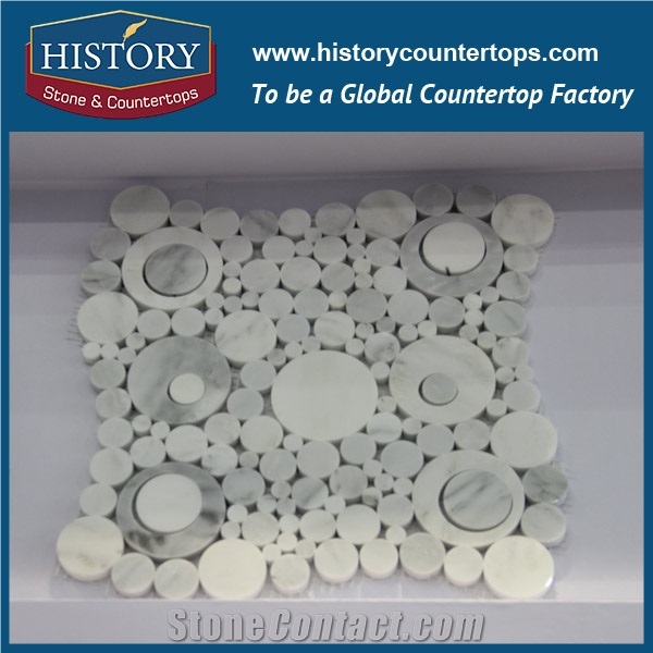 History Stone Reliable Quanzhou Factory Wholesaler with Cheap Price, Arabescato Corchia and Black Big Dots Mosaic Pattern Tiles for Kitchen Backsplash and Bathroom Wall, White Marble Floor Mosaic