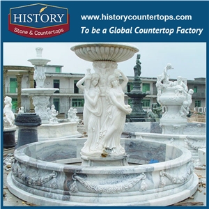 History Stone Reputable Producer China Quanzhou Factory, White Marble Disk-Annulus Pattern Layers Fountain with Carved Soldiers and Horses, Stone Fountain Ornament