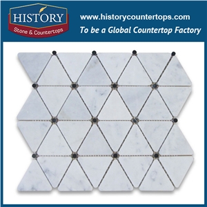 History Stone Reputed Quanzhou Shuitou Manufacturer High Quality Classical Honed Carrara White 2.75 Inches Triangle Pattern with Black Round Dots Mosaic, Floor and Wall Marble Mosaic Tiles