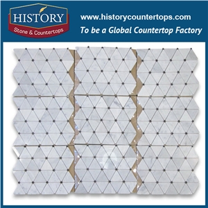 History Stone Reputed Quanzhou Shuitou Manufacturer High Quality Classical Honed Carrara White 2.75 Inches Triangle Pattern with Black Round Dots Mosaic, Floor and Wall Marble Mosaic Tiles
