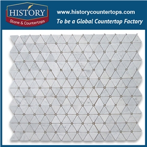 History Stone Reputed Quanzhou Shuitou Manufacturer High Quality Classical Honed Carrara White 2.75 Inches Triangle Pattern with Black Round Dots Mosaic, Floor and Wall Marble Mosaic Tiles