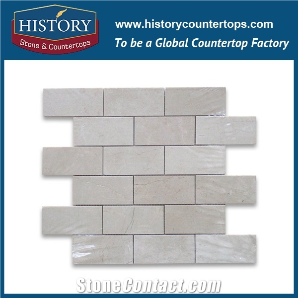 History Stone Reputed Quanzhou Shuitou Manufacturer High Quality, Polished Cream Marfil Beige Marble Rectangular Strips Mixed Brick Mosaic Hall Floor Tiles Patterns, Flooring & Mural Mosaic