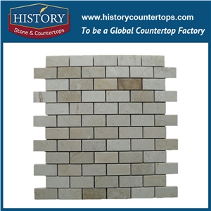 History Stone Reputed Quanzhou Shuitou Manufacturer High Quality, Polished Cream Marfil Beige Marble Rectangular Strips Mixed Brick Mosaic Hall Floor Tiles Patterns, Flooring & Mural Mosaic