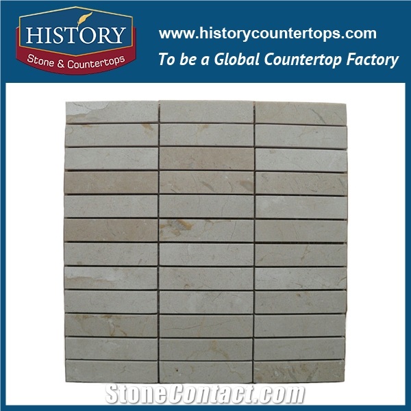 History Stone Reputed Quanzhou Shuitou Manufacturer High Quality, Polished Cream Marfil Beige Marble Rectangular Strips Mixed Brick Mosaic Hall Floor Tiles Patterns, Flooring & Mural Mosaic