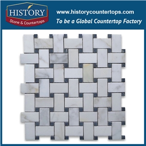 History Stone Reputed Shandong Factory High Quality, Classical Natural Honed Calacatta Gold Marble 1×2 Basket Weave with Black Dots Mosaic, Decorative Interior Flooring and Wall Mosaic Tiles