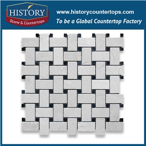 History Stone Reputed Shandong Factory High Quality, Classical Natural Honed Calacatta Gold Marble 1×2 Basket Weave with Black Dots Mosaic, Decorative Interior Flooring and Wall Mosaic Tiles