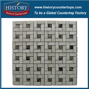 History Stone Reputed Shandong Factory High Quality, Classical Natural Honed Calacatta Gold Marble 1×2 Basket Weave with Black Dots Mosaic, Decorative Interior Flooring and Wall Mosaic Tiles