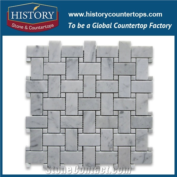 History Stone Reputed Shandong Factory High Quality, Classical Natural Honed Calacatta Gold Marble 1×2 Basket Weave with Black Dots Mosaic, Decorative Interior Flooring and Wall Mosaic Tiles