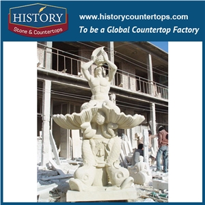 History Stone Sell Well Made in China with Factory Price, Yellow Granite Classical Fountain with Carved Muscular Man Drinking Water for Home Decoration, Decorative Garden Water Fountain