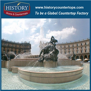 History Stone Sophisticated Shangdong Fountain Reliable Quality Reasonable Price, Yellow Granite Large Roman Design Fountain for Garden with Bronze Statues for Square, Villa, Decorative Water Fountain
