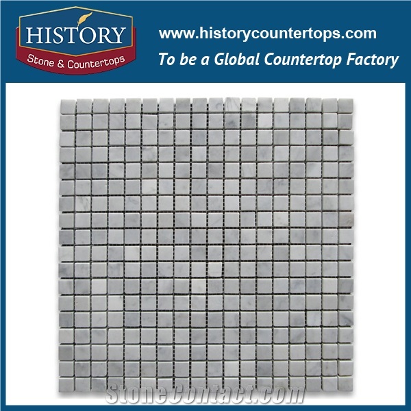 History Stone Top Products Made in China, Natural Honed Bianco Carrara White Marble Natural Stone 0.625×0.625 Square Pattern Mosaic Tile for Kitchen Backsplash and Tv Background Wall