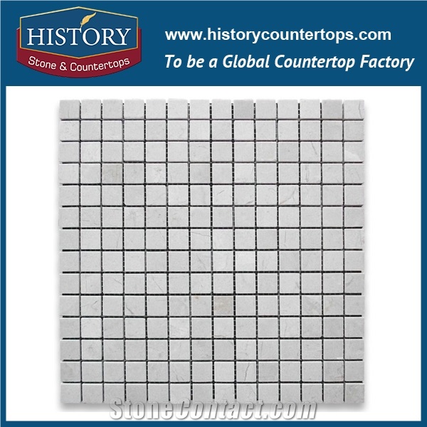 History Stone Top Products Made in China, Natural Honed Bianco Carrara White Marble Natural Stone 0.625×0.625 Square Pattern Mosaic Tile for Kitchen Backsplash and Tv Background Wall