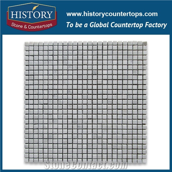 History Stone Top Products Made in China, Natural Honed Bianco Carrara White Marble Natural Stone 0.625×0.625 Square Pattern Mosaic Tile for Kitchen Backsplash and Tv Background Wall