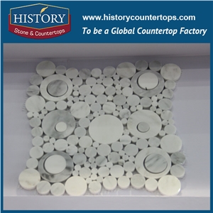 History Stone Top Quality Fast Delivery China Products, Bianco Carrara and Grey Random Round Pattern Mosaic Tile for Tv Background Wall, Corridor, Balcony Decoration, White Marble Mosaic
