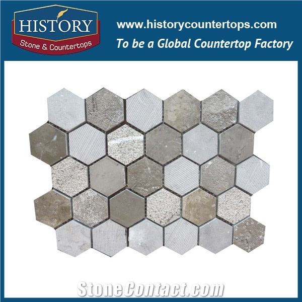 History Stone Up-To-Date Design High Reputation Wide Selection, Natural Bianco Carrara Marble Mixed Color Hexagon Mosaic Tile for House Decoration, Stone Floor & Wall Mosaic Tile
