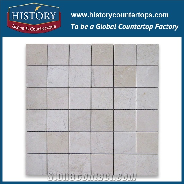 History Stone World Class Shandong Supplier Best Seller, Natural Highly Polished Spain Cream Marfil Beige Marble 2×2 Square Pattern Mosaic Tiles for Interior Decoration, Flooring & Wall Mosaic