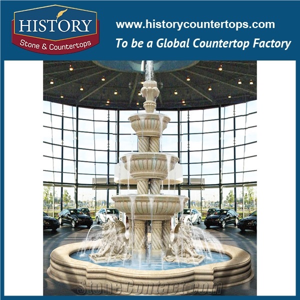 History Stone World Renowned Fountain Made in China, Competitive Price Yellow Granite Fountain with Carved Running Horses for Garden, Square, Villa, Decorative Water Fountain