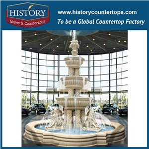 History Stone World Renowned Fountain Made in China, Competitive Price Yellow Granite Fountain with Carved Running Horses for Garden, Square, Villa, Decorative Water Fountain