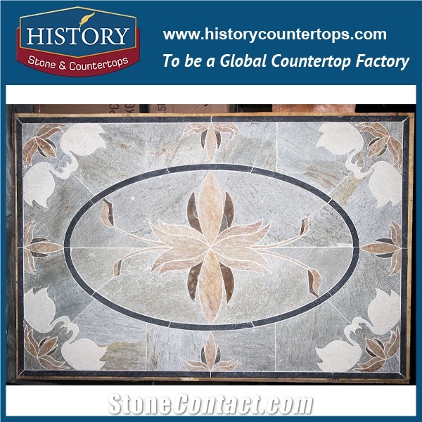 History Stone Yellow Rose Grey Surface Pattern Rectangle Swimming Pool Mosaic Medallions, Square Slate Stone Pavers, Medallion Tiles