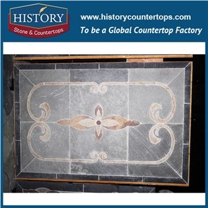 History Stone Yellow Rose Grey Surface Pattern Rectangle Swimming Pool Mosaic Medallions, Square Slate Stone Pavers, Medallion Tiles