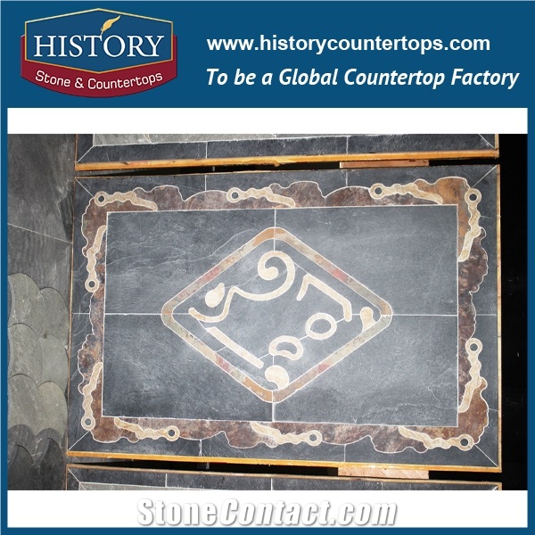History Stone Yellow Rose Grey Surface Pattern Rectangle Swimming Pool Mosaic Medallions, Square Slate Stone Pavers, Medallion Tiles