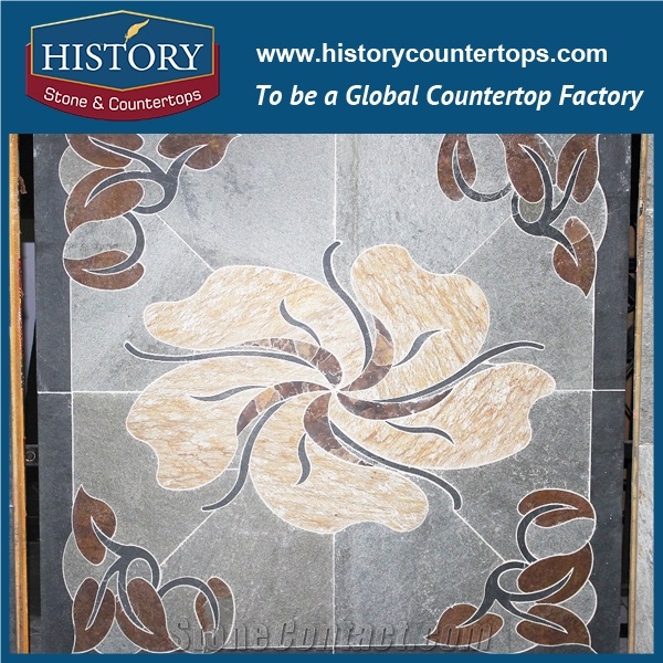 History Stone Yellow Rose Grey Surface Pattern Rectangle Swimming Pool Mosaic Medallions, Square Slate Stone Pavers, Medallion Tiles