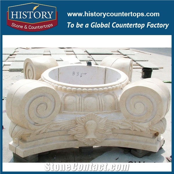 History Stones Antique Decor Column Natural Hand Carved Galala Beige Marble Home Decoration Marble Pillars with Figure Pedestal Decorative Columns