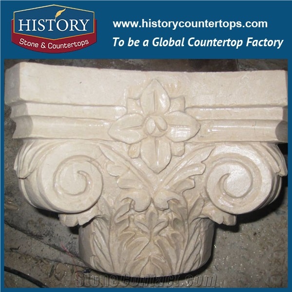 History Stones Antique Decor Column Natural Hand Carved Galala Beige Marble Home Decoration Marble Pillars with Figure Pedestal Decorative Columns