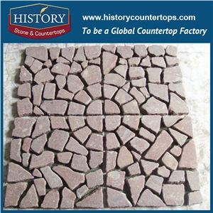 History Stones Bulk Sale China Cheaper Production Line Anomaly Flamed Square Patterns Random Ocean Red Granite Grass Cube Decorative Garden Stepping Stones Road Laying Cobble Sheet & Pavers