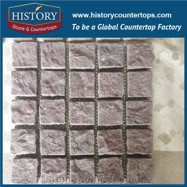 History Stones Bulk Sale Top Quality Crazy Cube Stone with Mesh Back Thick Dark Grey Exterior Brushed Finish G654 Granite Outdoor Square Road Paving Walkway Flamed Paver Cobble Sheet & Pavers