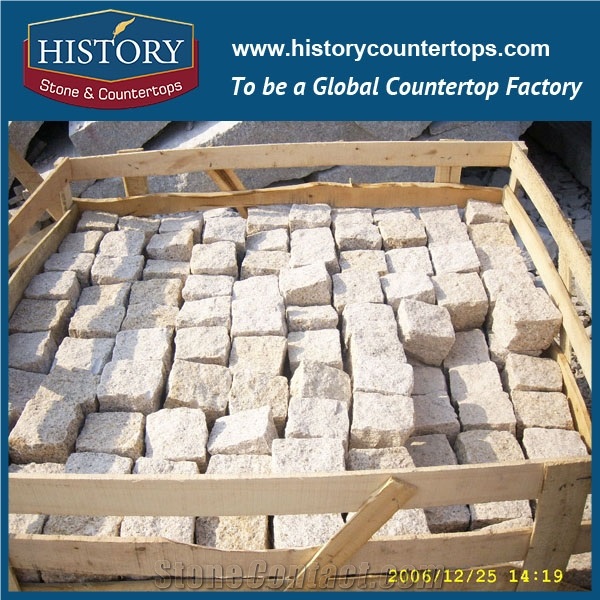 History Stones China Natural Granite Flamed Surface Cut to Size Light Yellow Rustic Flooring Tiles, Garden Stepping Pave, Side Pavement, Floor Covering, Walkway, Street Road Cube Stone& Pavers