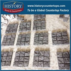 History Stones China Square Customized Design Hot Seller Black G684 Granite Paving Flamed Brushed Surface Mesh Interlocking Paver Driveway Garden Road Walway Cobblestone Sheet & Pavers