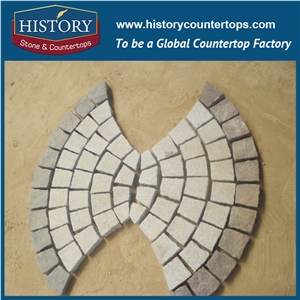 History Stones Chinese Manufacture Natural Flamed Fan Shaped Light Yellow Beige Granite Terrace Floors, Driveway Covering, Waterproof Patio Flooring, Paving Sets, Rain Drainage Cube Stone & Paver
