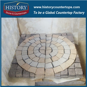 History Stones Chinese Manufacture Natural Flamed Fan Shaped Light Yellow Beige Granite Terrace Floors, Driveway Covering, Waterproof Patio Flooring, Paving Sets, Rain Drainage Cube Stone & Paver